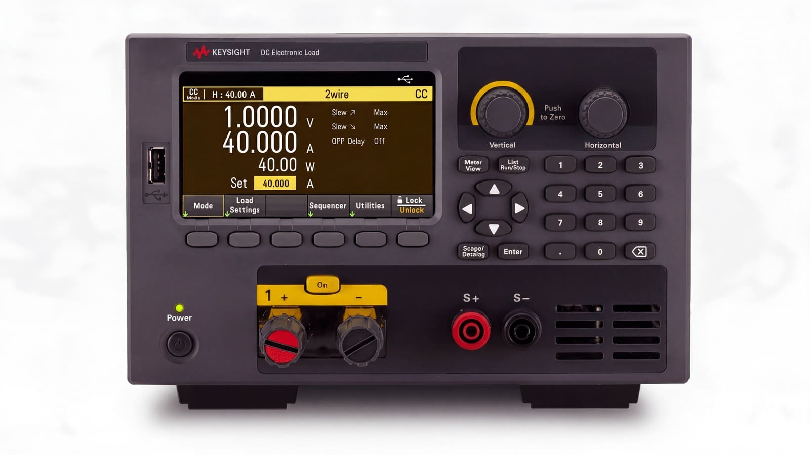 Mặt trước Keysight EL33133A chụp thẳng với màn hình màu 4,3 inch