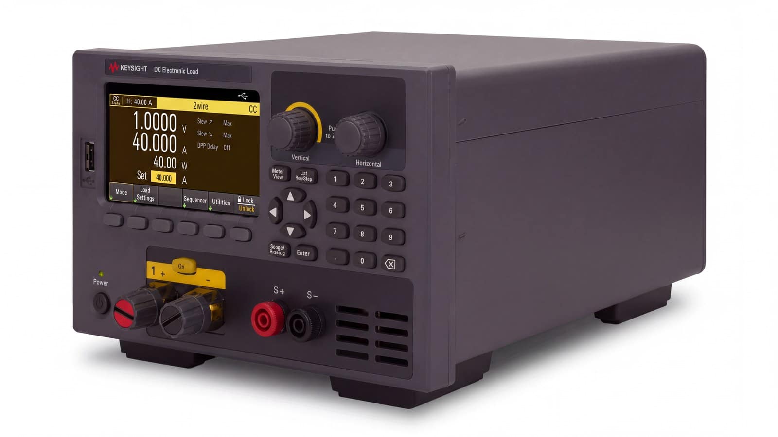 Thiết bị tải điện tử DC Keysight EL33133A nhìn nghiêng thấy thân máy và cổng vào tải