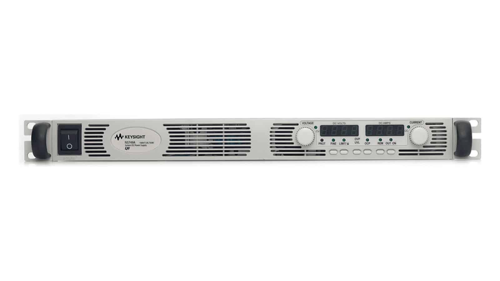 Mặt trước Keysight N5749A với màn hình hiển thị điện áp và dòng