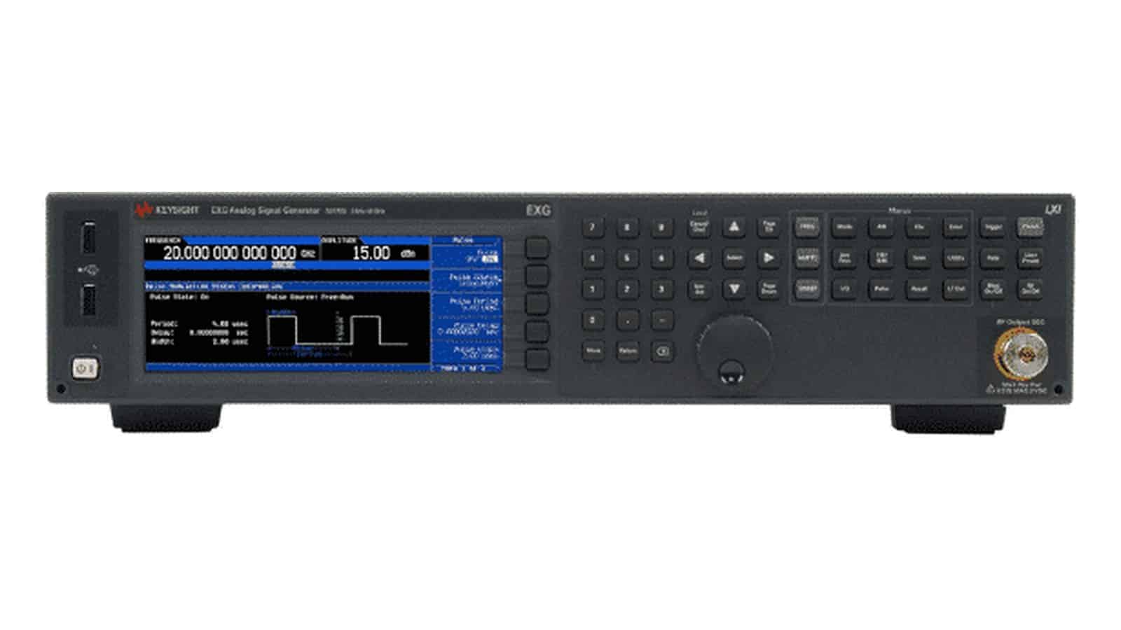 Mặt trước Keysight N5173B với cổng RF ra và phím điều khiển máy phát tín hiệu EXG