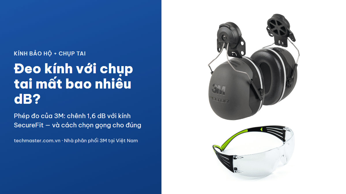 Đeo kính bảo hộ với chụp tai: chụp tai 3M Peltor X5P3E và kính 3M SecureFit SF401AF