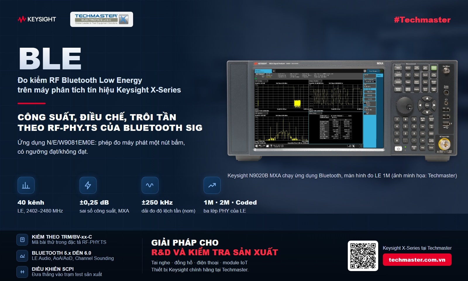 Đo kiểm Bluetooth Low Energy trên máy phân tích tín hiệu Keysight N9020B MXA: công suất, điều chế, trôi tần theo RF-PHY.TS