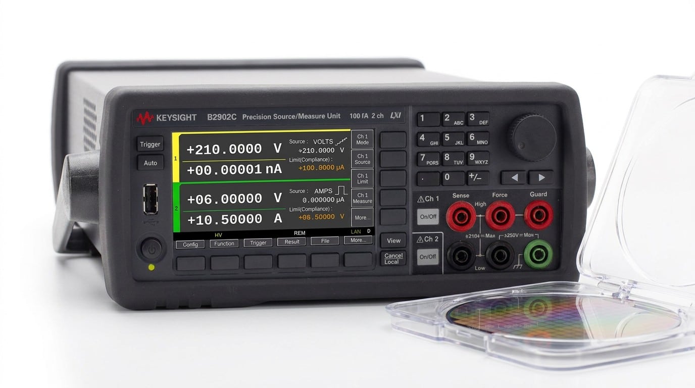 SMU Keysight B2902C và wafer silicon cho phòng lab nghiên cứu IC