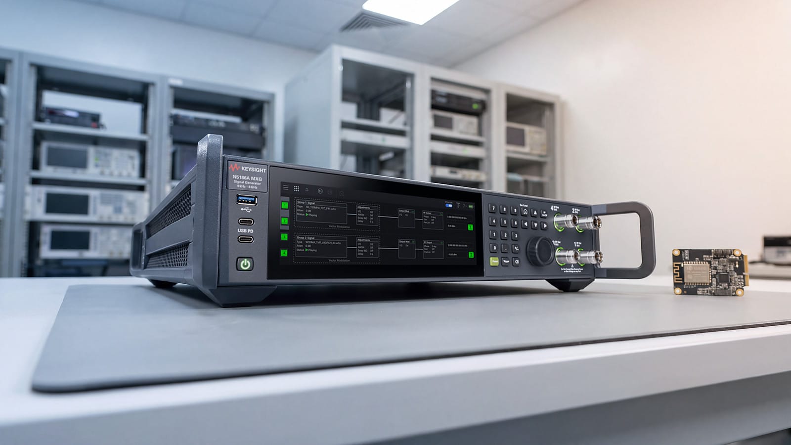 Máy phát tín hiệu vector Keysight N5186A MXG 4 kênh trên bàn đo phòng R&D không dây thử module Wi-Fi 7