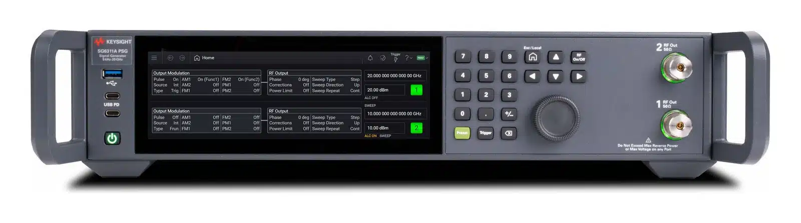 Máy phát tín hiệu analog Keysight Pro XG7 SG6311A – mặt trước, 2 kênh RF