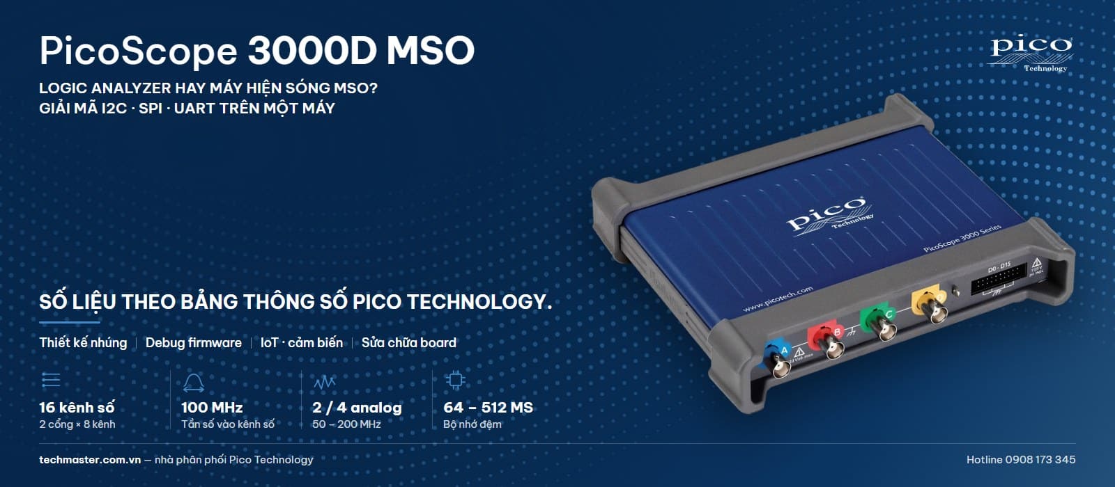 Logic analyzer hay máy hiện sóng MSO: PicoScope 3000D MSO giải mã I2C, SPI, UART