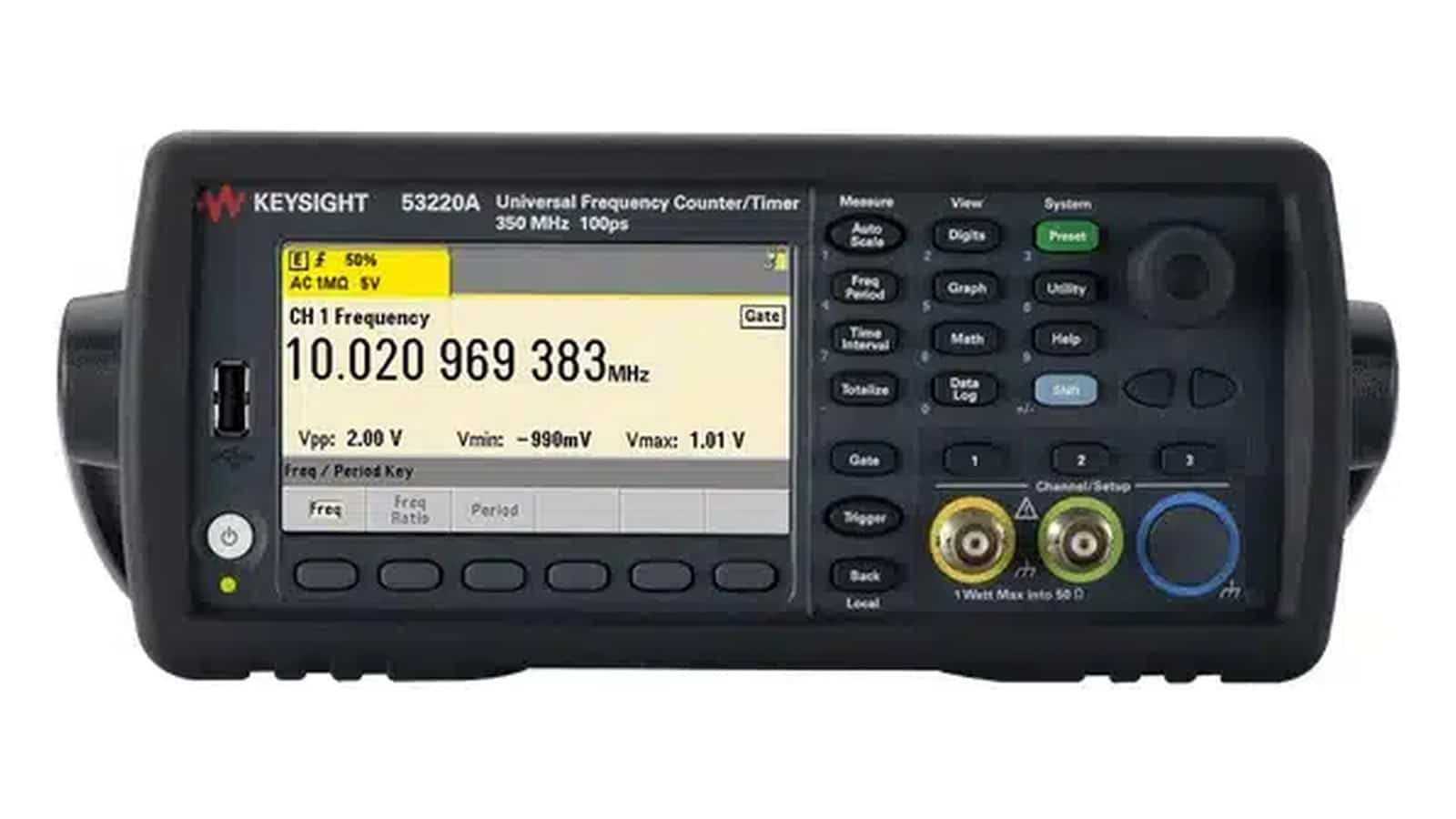 Mặt trước máy đếm tần Keysight 53220A – model kế nhiệm của Keysight 53181A