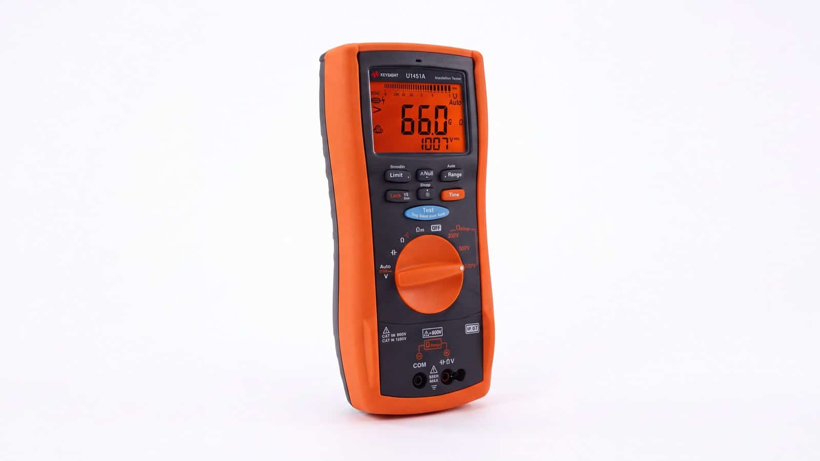 máy đo điện trở cách điện cầm tay Keysight U1451A chụp studio nền trắng góc 3/4