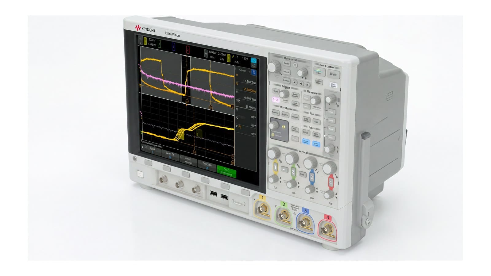 Máy Hiện Sóng Keysight DSOX4024A bốn ngõ vào BNC và màn hình cảm ứng 12,1 inch trên bàn thí nghiệm