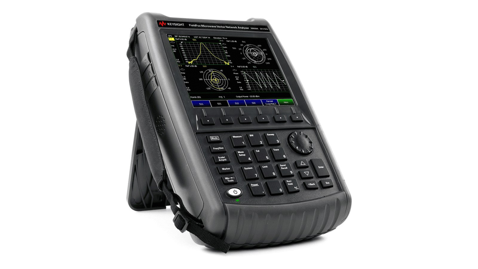 máy phân tích mạng vector cầm tay FieldFox Keysight N9928A chụp studio nền trắng góc 3/4