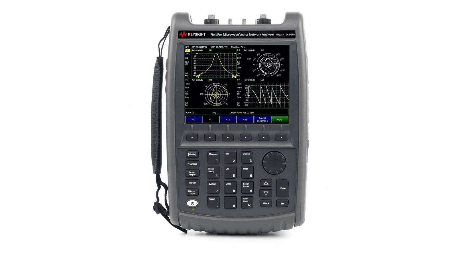 Mặt trước Keysight N9928A FieldFox với hai cổng đo 3,5 mm