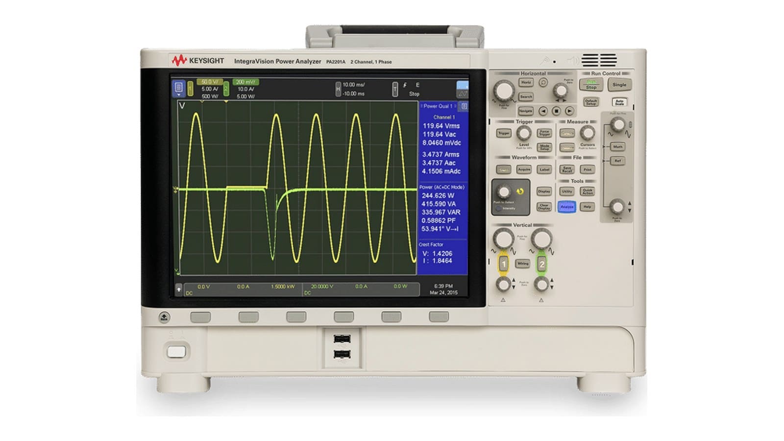 Mặt trước Keysight PA2201A với màn hình cảm ứng đa điểm 12,1 inch và cổng USB
