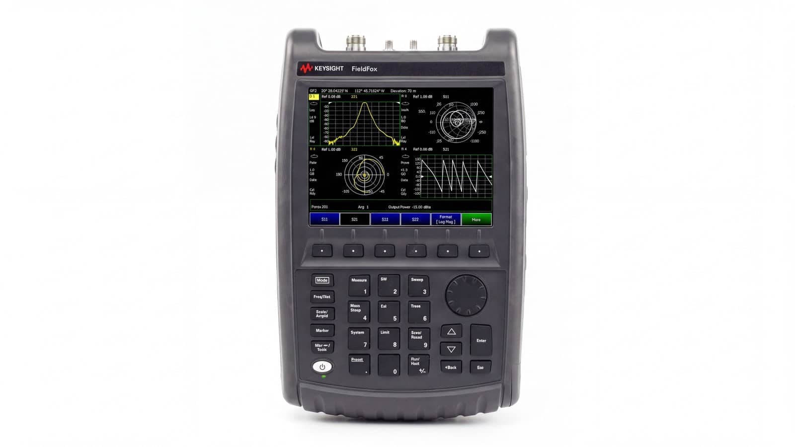 Mặt trước máy phân tích mạng cầm tay FieldFox Keysight N9926A với cổng đo Type-N