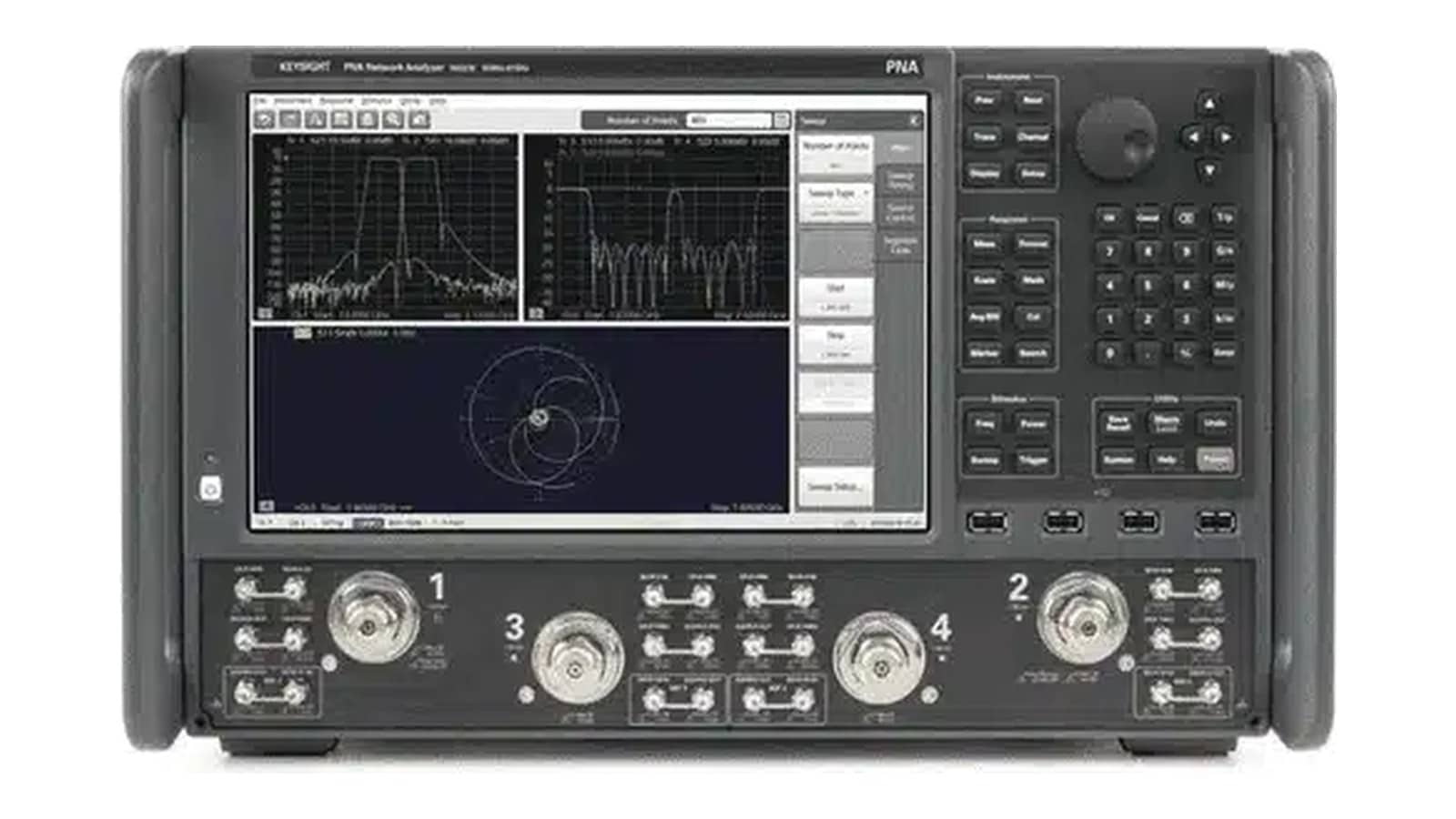 Mặt trước máy phân tích mạng Keysight N5227B với màn hình 12,1 inch