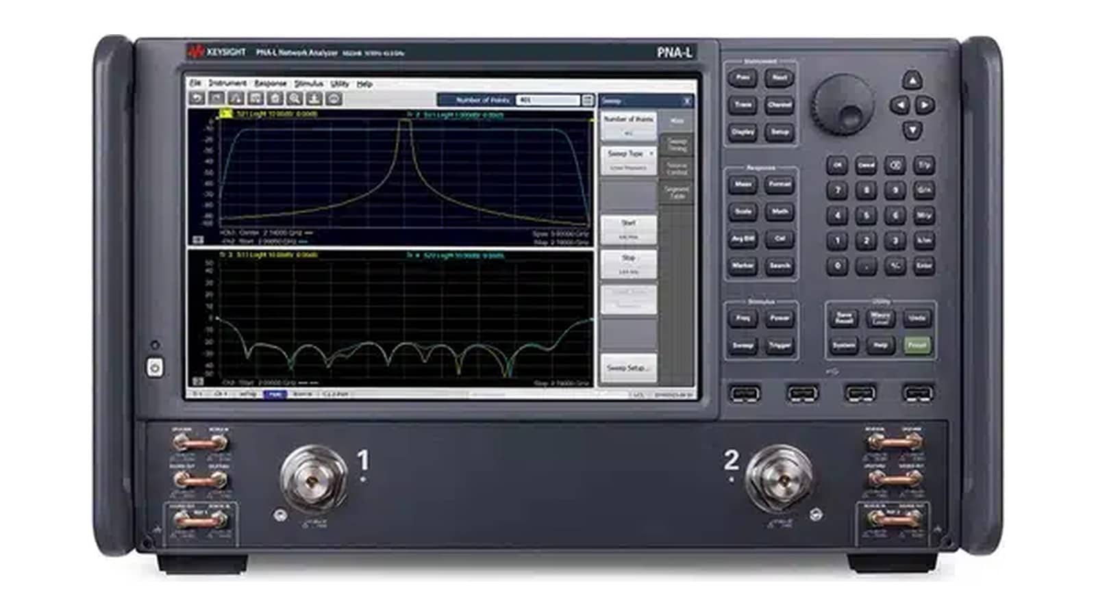 Mặt trước máy phân tích mạng Keysight N5234B với màn hình cảm ứng và hai cổng test 2,4 mm
