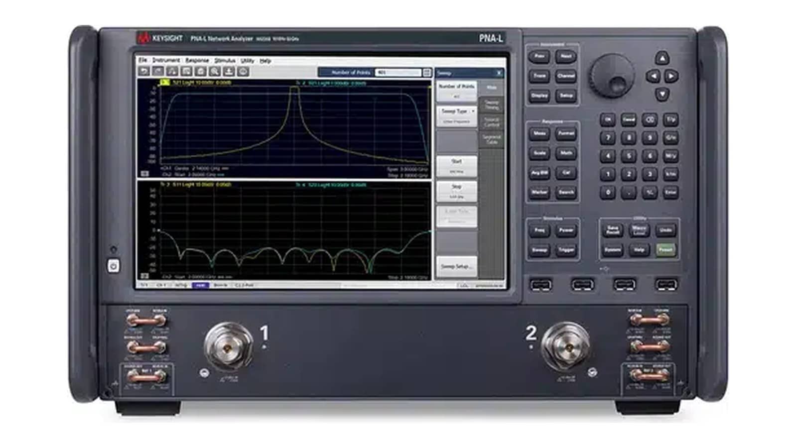 Máy phân tích mạng Keysight N5235B PNA-L nhìn mặt trước với hai cổng đo
