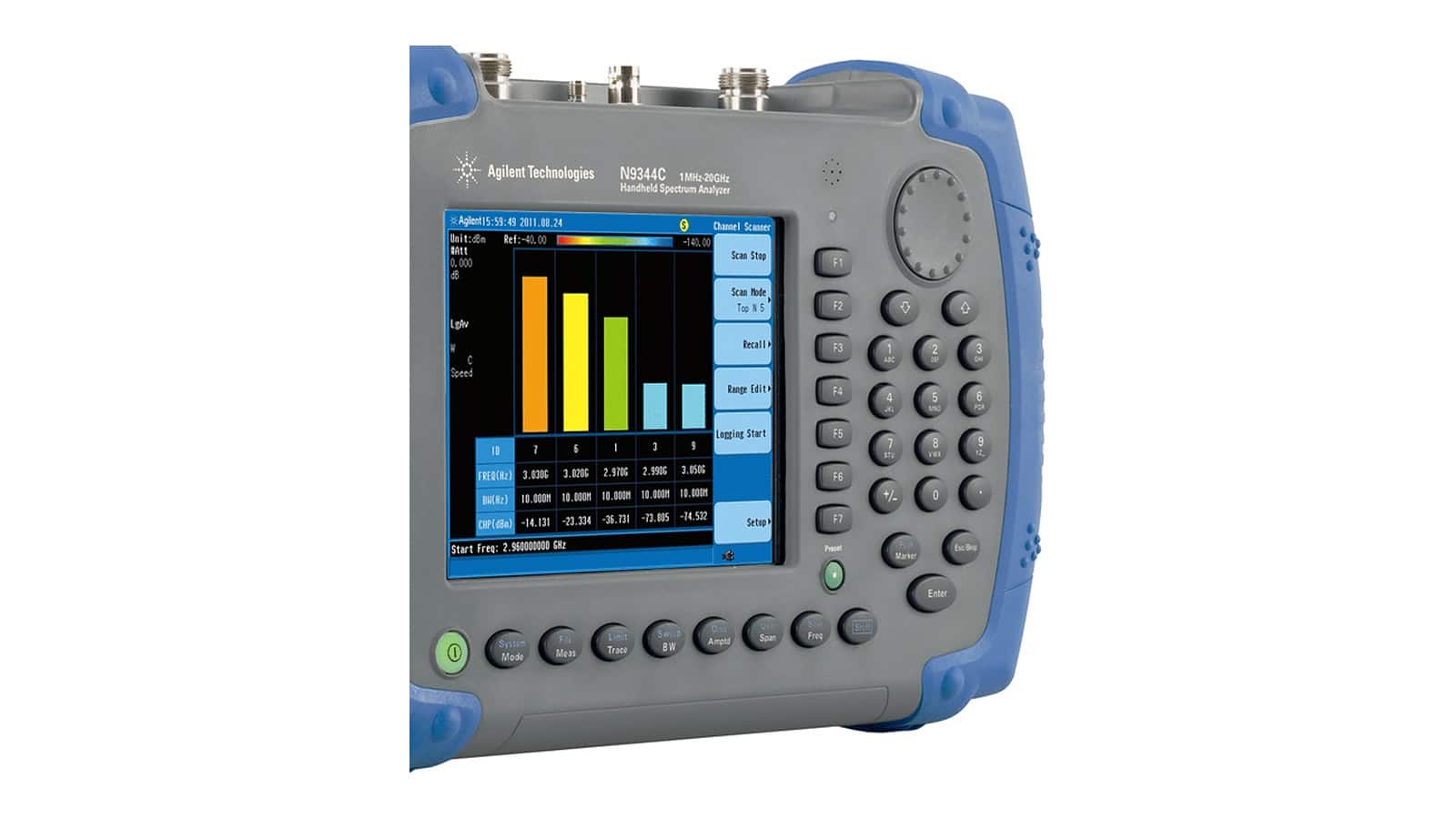 Mặt trước máy phân tích phổ cầm tay Keysight N9344C với màn hình và bàn phím