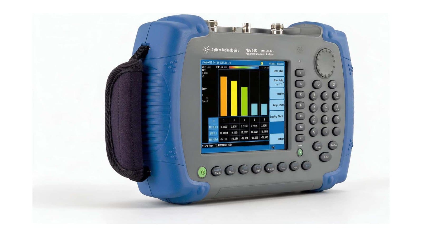 Kỹ sư dùng máy phân tích phổ Keysight N9344C và anten định hướng tìm nguồn can nhiễu tại trạm