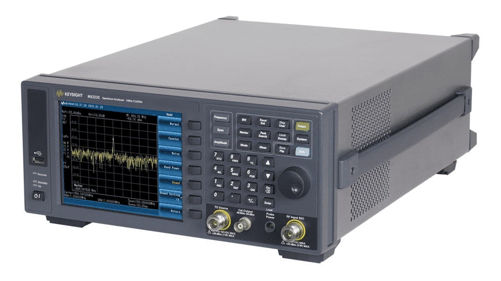 Máy phân tích phổ Keysight N9323C đo hài và công suất kênh của module không dây trên bàn thử