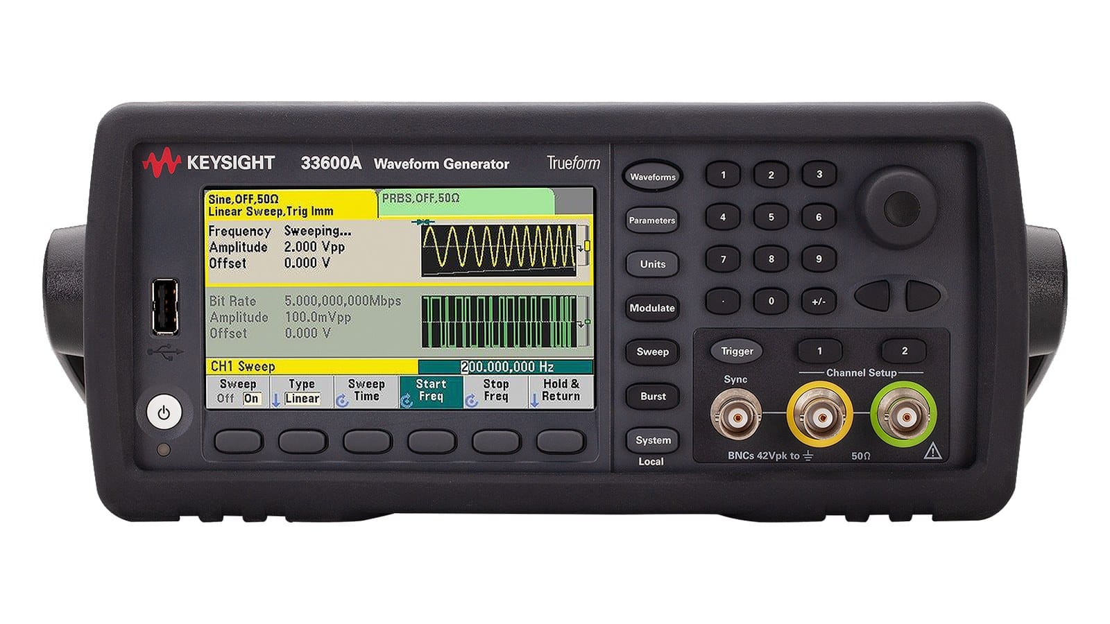 Mặt trước Keysight 33250A, Máy Phát Sóng Hàm & Sóng Tùy Ý Keysight 80 MHz với màn hình màu và đầu ra 50 Ω