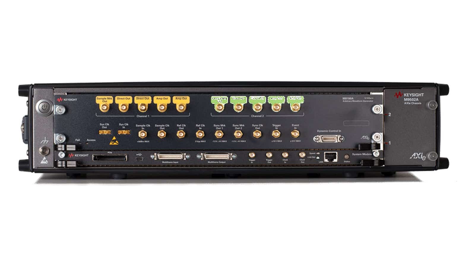 Mặt trước Keysight M8190A trong khung AXIe - Máy Phát Sóng Hàm & Sóng Tùy Ý Keysight
