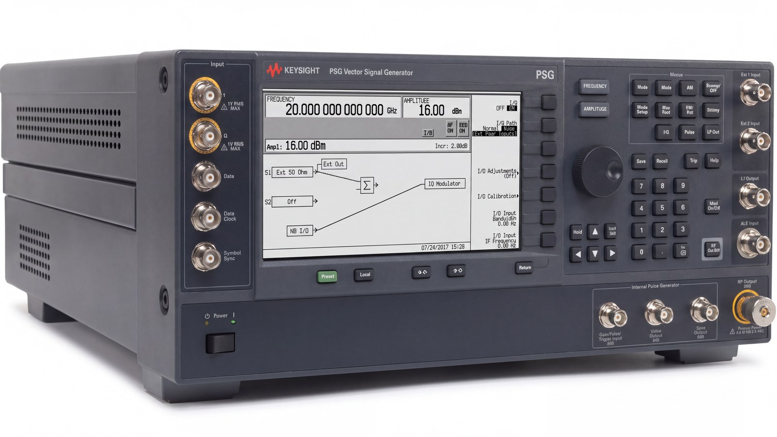 máy phát tín hiệu vi sóng vector PSG Keysight E8267D chụp studio nền trắng góc 3/4