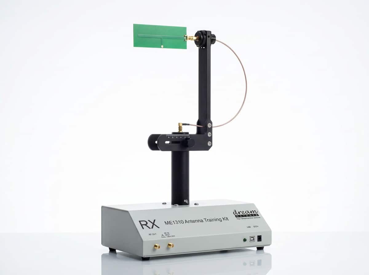 Module thu RX của ME1310 với cơ cấu quay hai trục và anten mạch in trên nền trắng studio