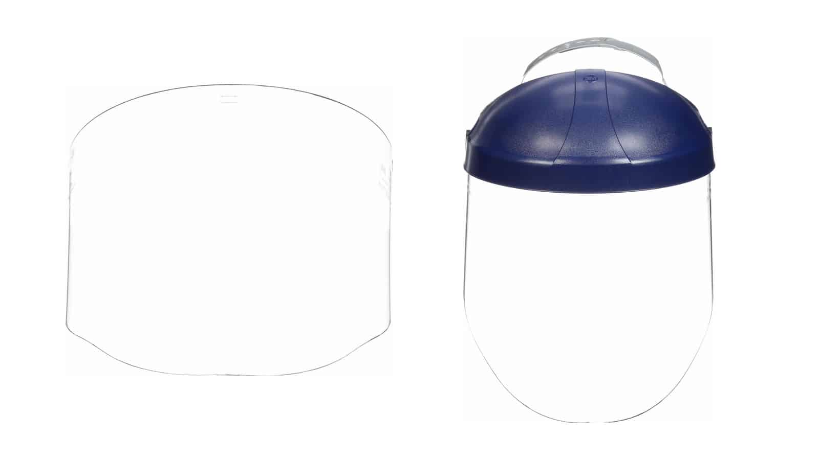 Tấm che mặt 3M W96 propionate và bộ giá đội đầu H8A kèm tấm WP96 polycarbonate trên nền trắng