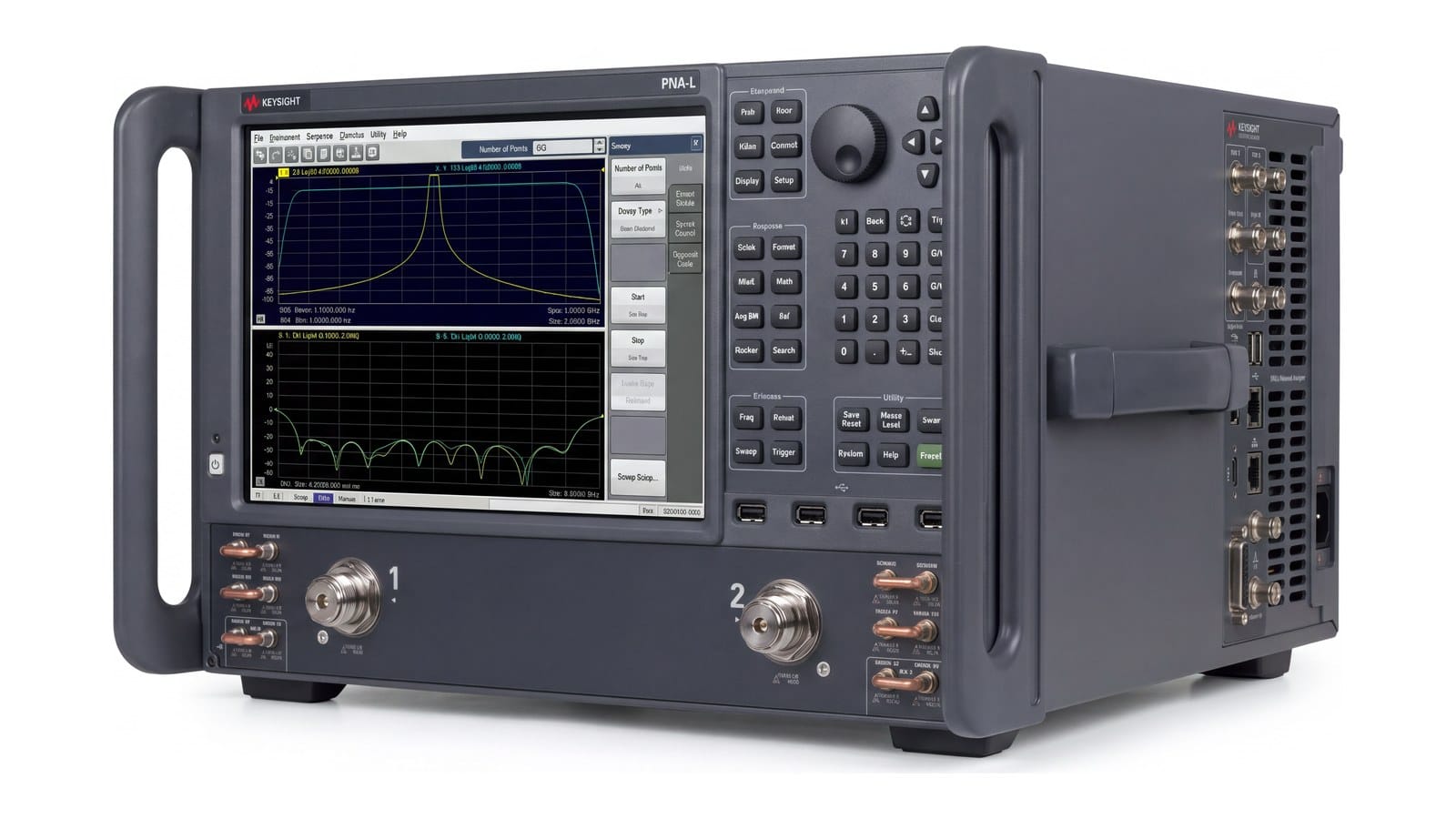 Máy phân tích mạng Keysight N5239B đo bộ lọc RF trên trạm kiểm tra cuối dây chuyền sản xuất